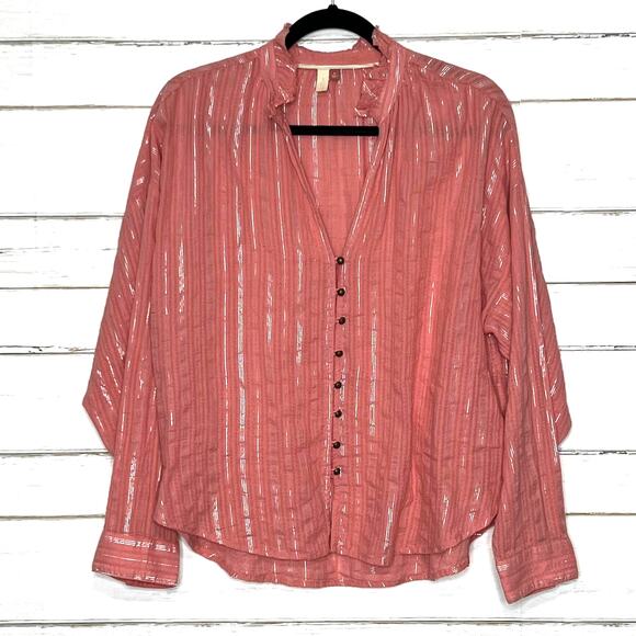Pilcro Anthropologie Pink Button Front Top Size Medium - Picture 1 of 9
